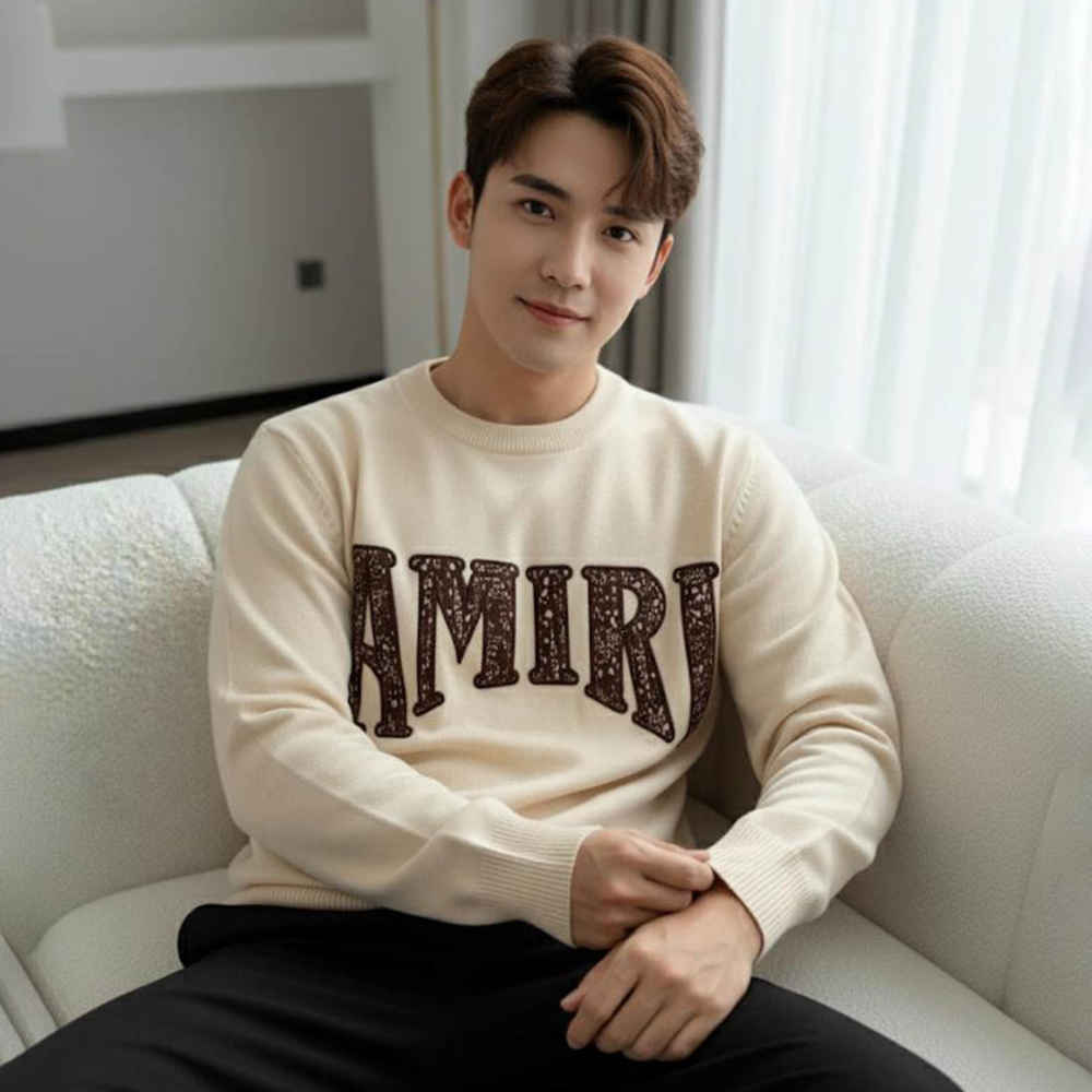 Amiri High End Authentic Cream Crewneck Pullover-thumb-0