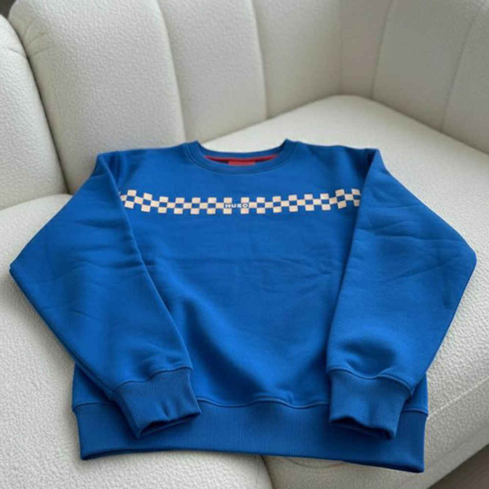 Boss Embroidery Blue cotton Sweatshirt-1