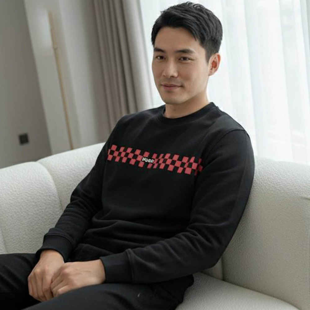 Boss Embroidery Black cotton Sweatshirt-1