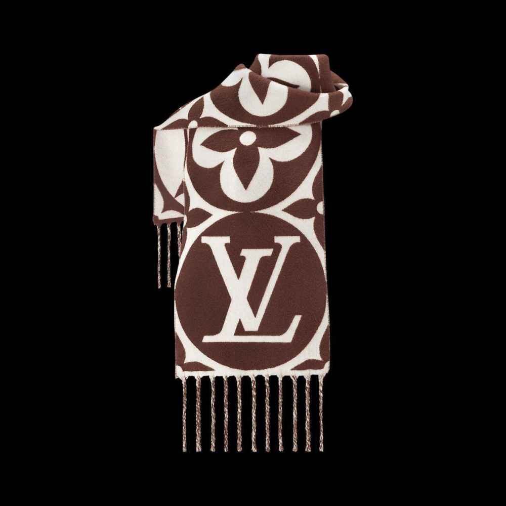 Louis Vuitton Dark Brown Cashmere Wool Blend Scarf-thumb-2