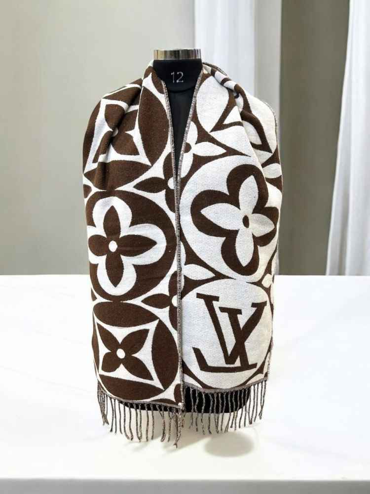 Louis Vuitton Dark Brown Cashmere Wool Blend Scarf-thumb-0