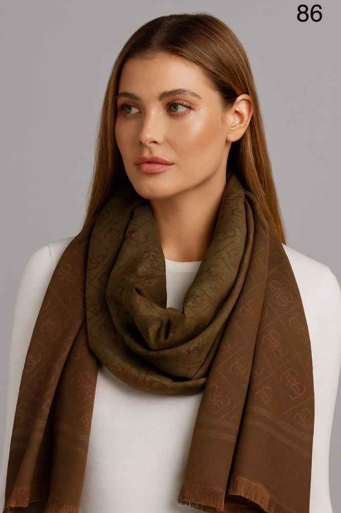 Guess Semi Dark Brown Reversible Wool Blend Stole-thumb-0