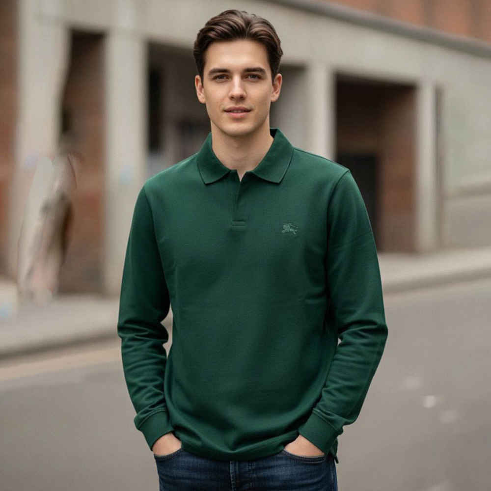 Burberry Green Premium Full Sleeves Polo T-shirt-thumb-0