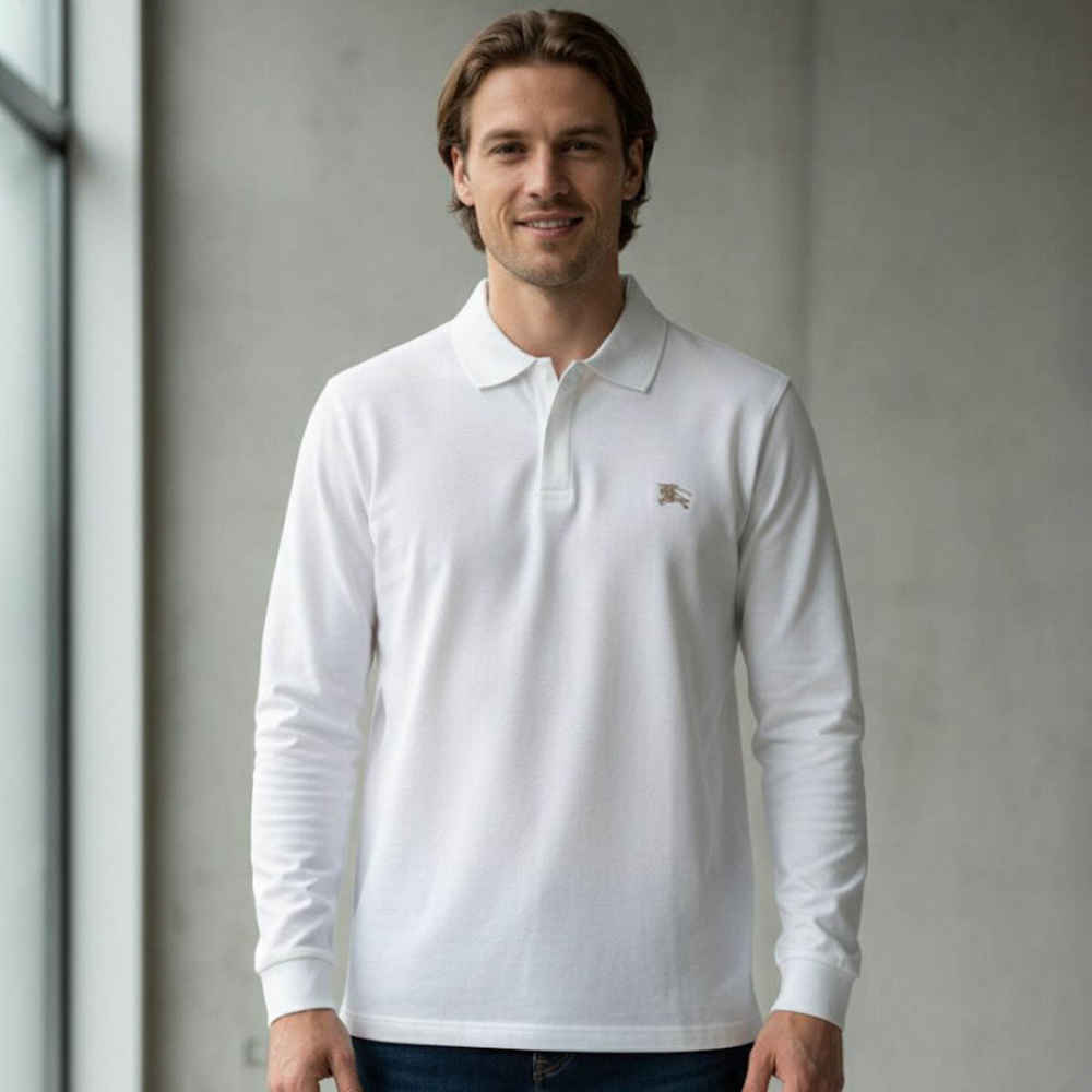 Burberry White Premium Full Sleeves Polo T-shirt-thumb-0