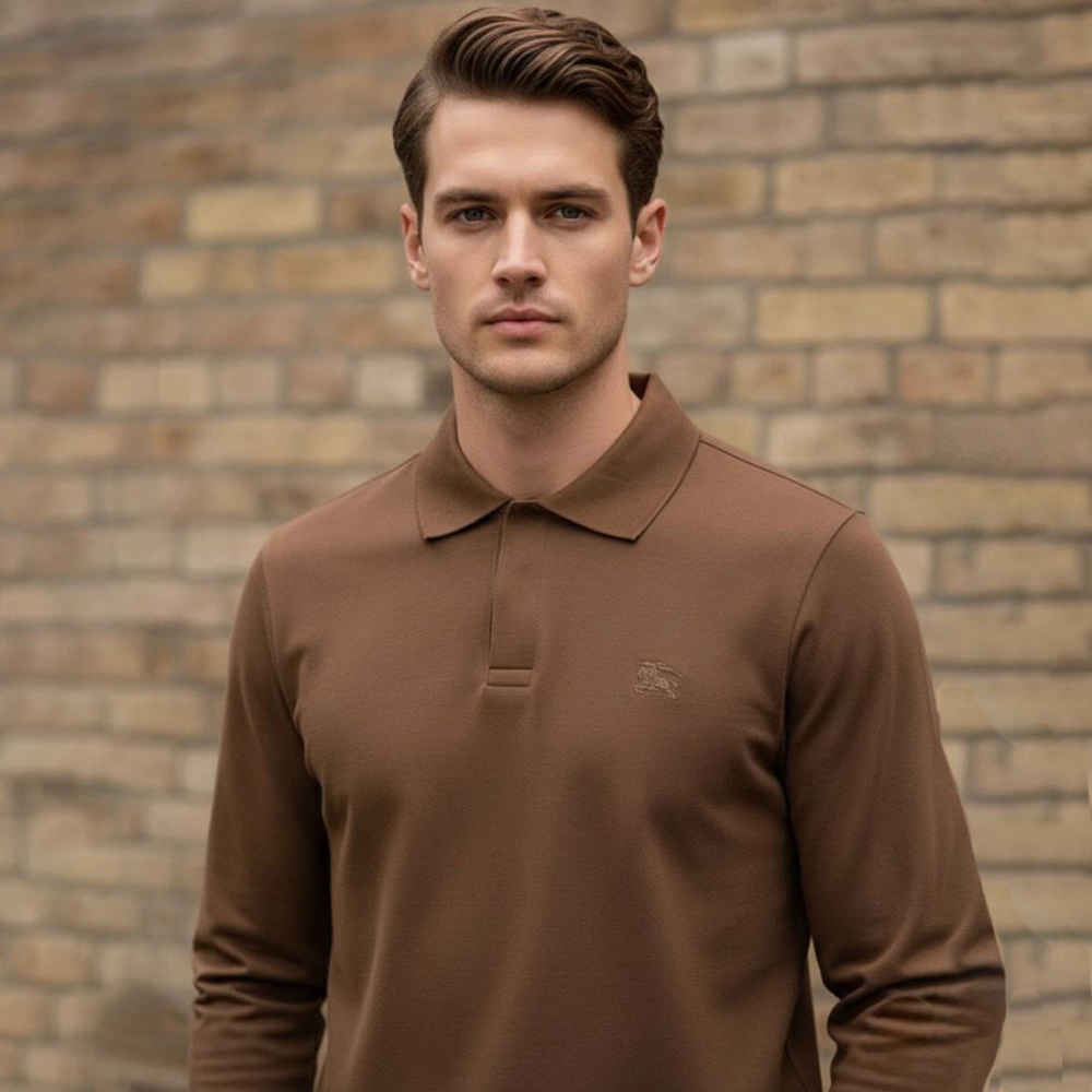 Burberry Brown Premium Full Sleeves Polo T-shirt-thumb-0