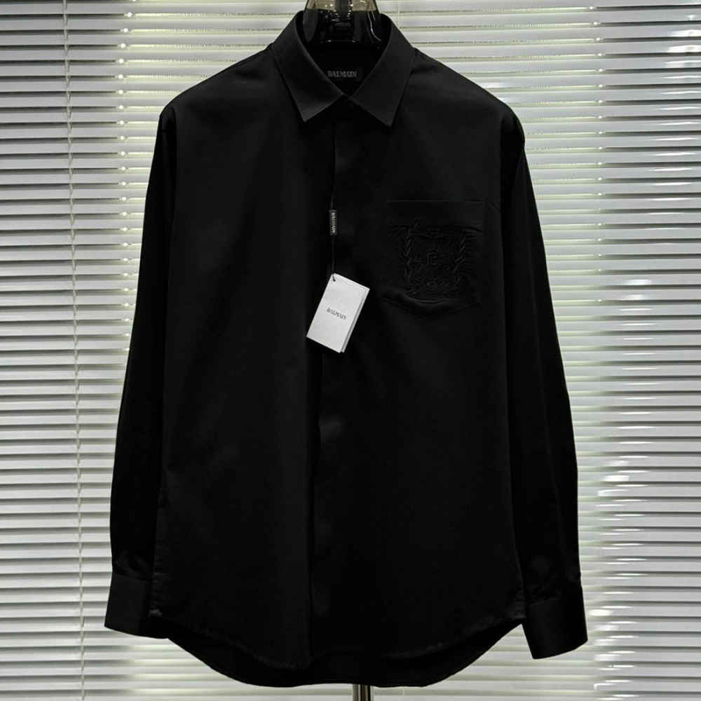 Balmain Embroidered Black Premium Cotton Shirt-thumb-0