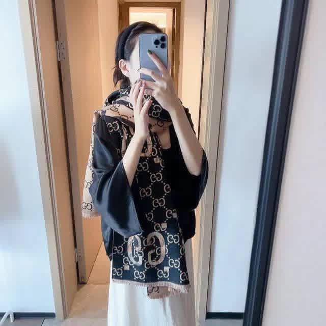 Gucci GG Monogram Warm Black Woolen Stole-thumb-0