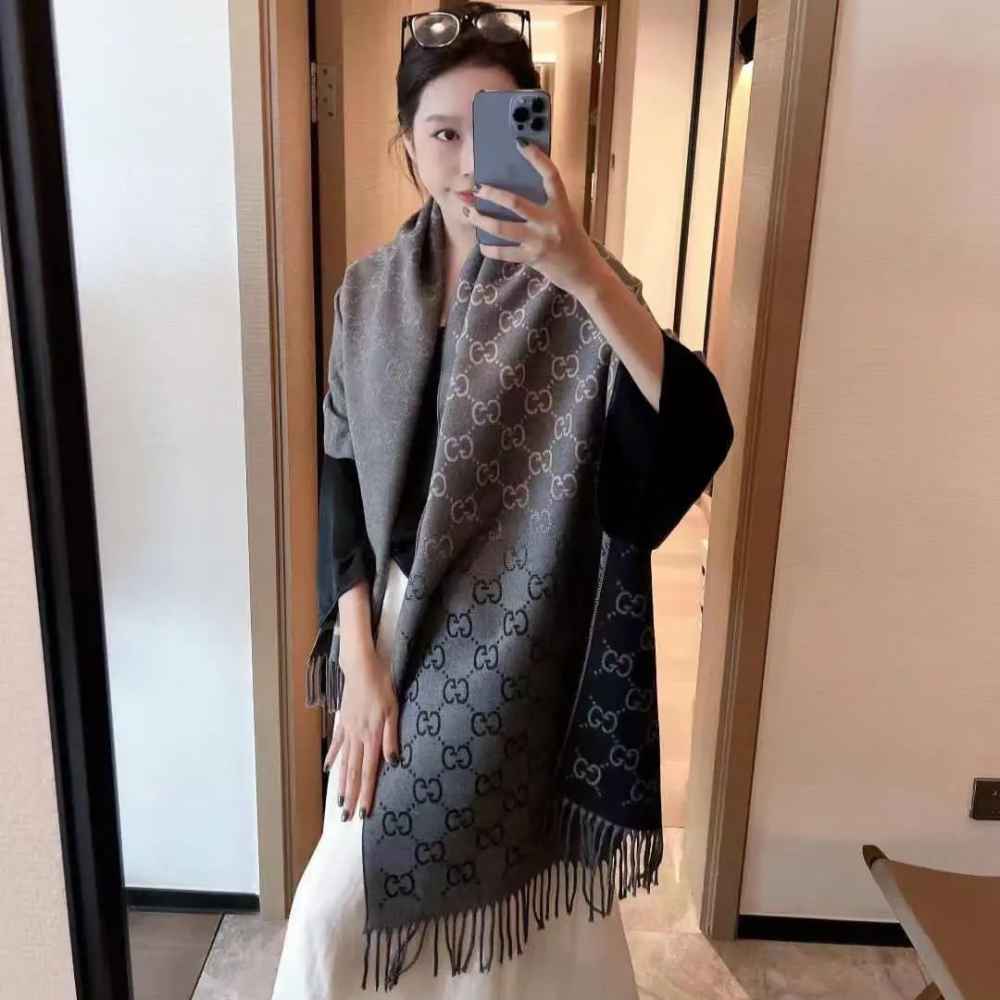 Gucci GG Monogram Bee Warm Black Woolen Stole-thumb-0