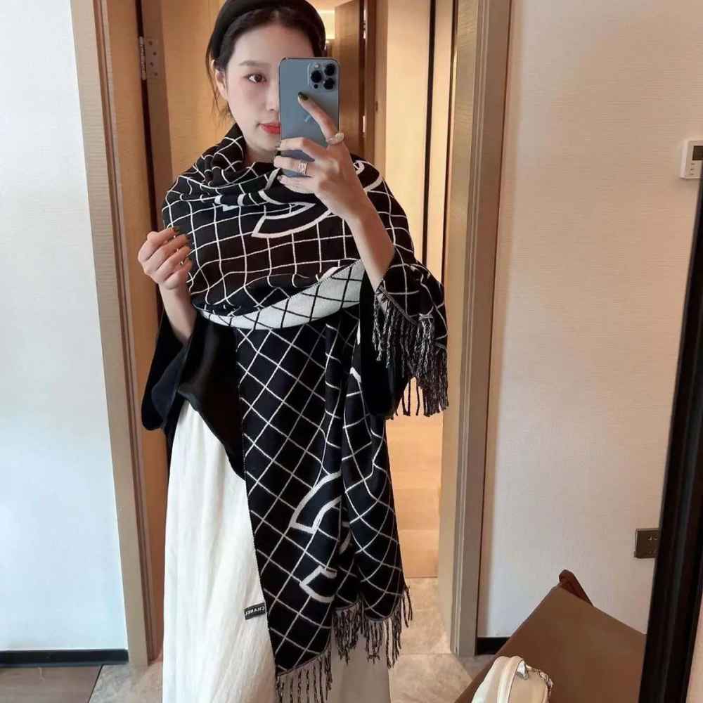 Chanel Reversible Black Woollen Stole-thumb-0