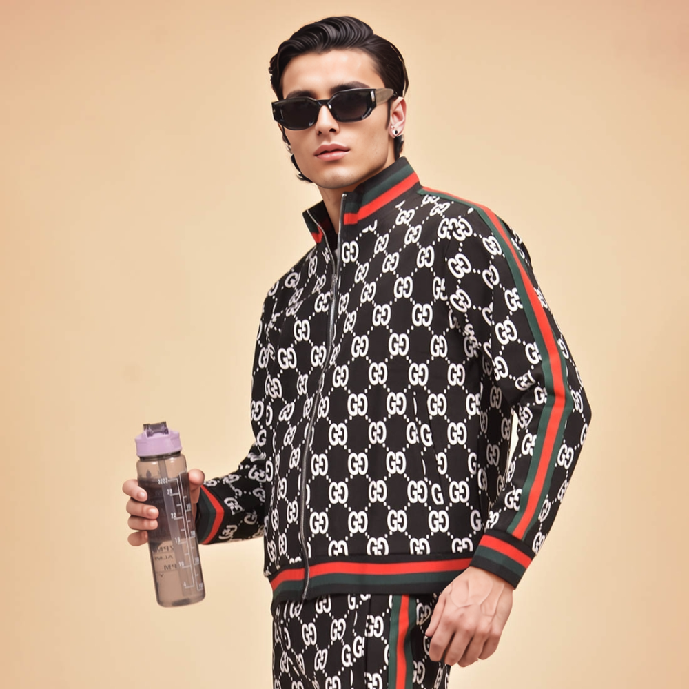 Gucci GG Jacquard Black Premium Cotton Tracksuit-4