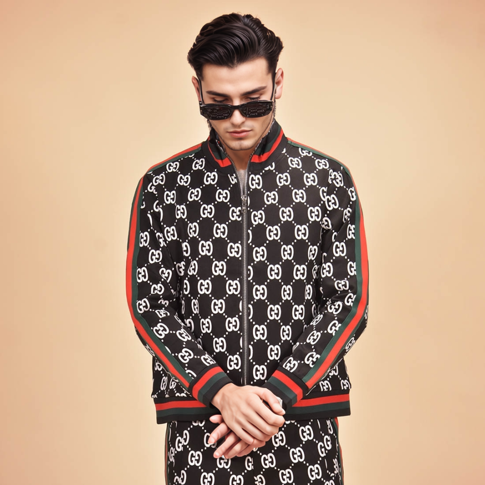 Gucci GG Jacquard Black Premium Cotton Tracksuit-3