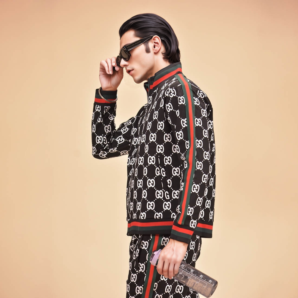 Gucci GG Jacquard Black Premium Cotton Tracksuit-5