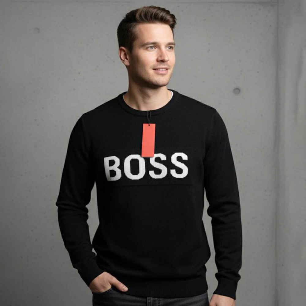 Boss Embroidery Black cotton Sweatshirt-thumb-0