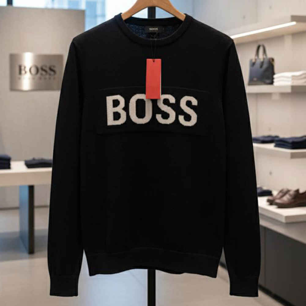 Boss Embroidery Black cotton Sweatshirt-thumb-1