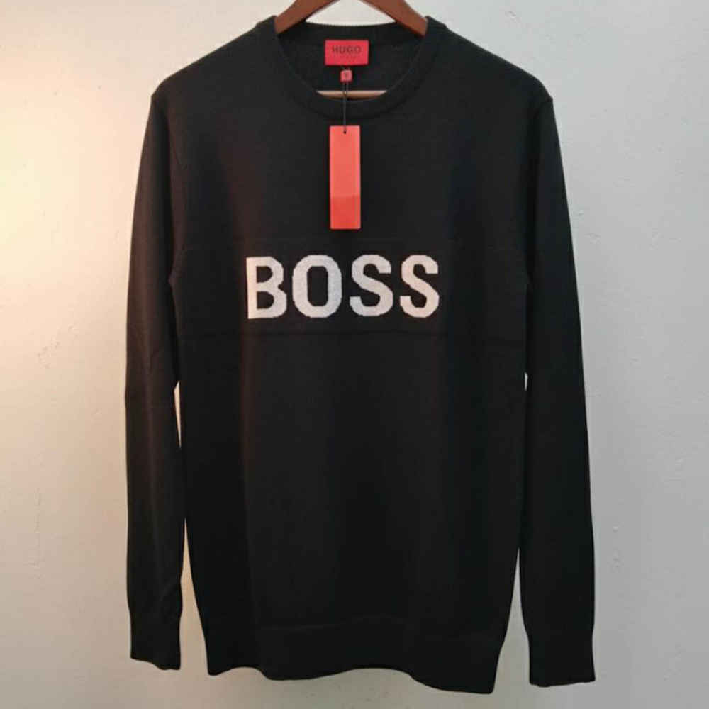 Boss Embroidery Black cotton Sweatshirt-thumb-2