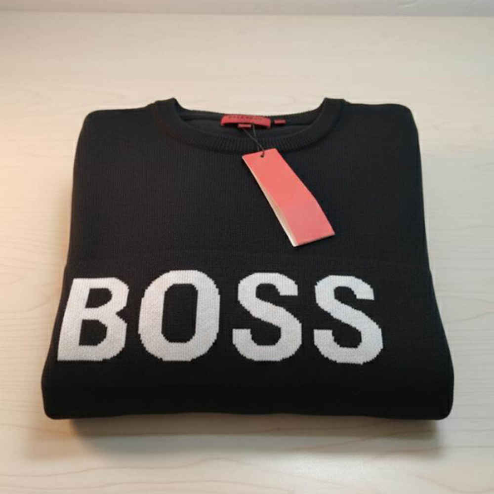 Boss Embroidery Black cotton Sweatshirt-thumb-3