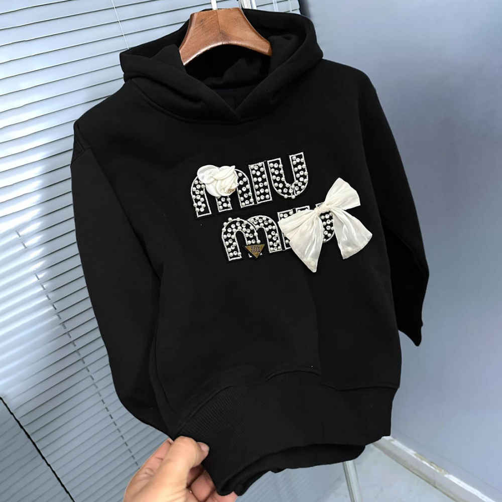 Miu Miu Black Embroidered Women Hoodie-thumb-3