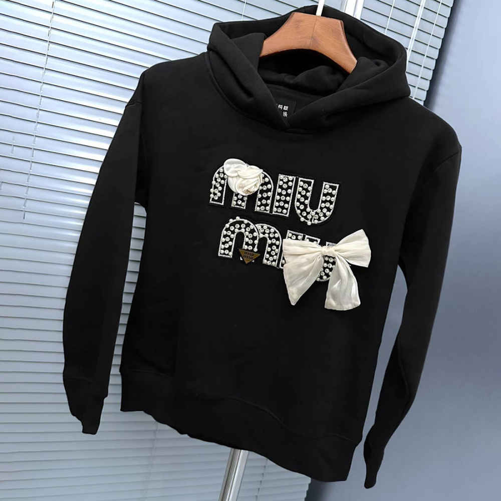 Miu Miu Black Embroidered Women Hoodie-thumb-2