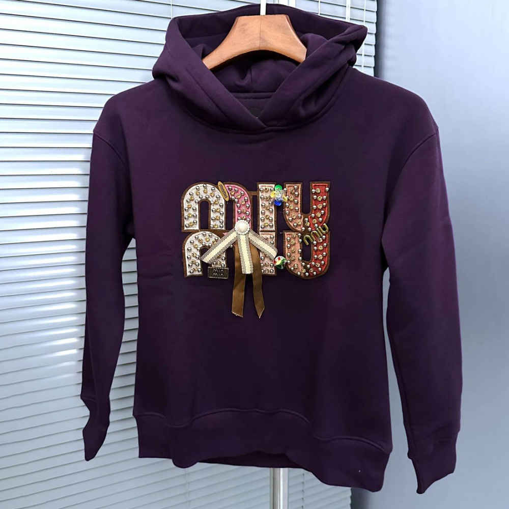 Miu Miu Purple Embroidered Women Hoodie-thumb-1