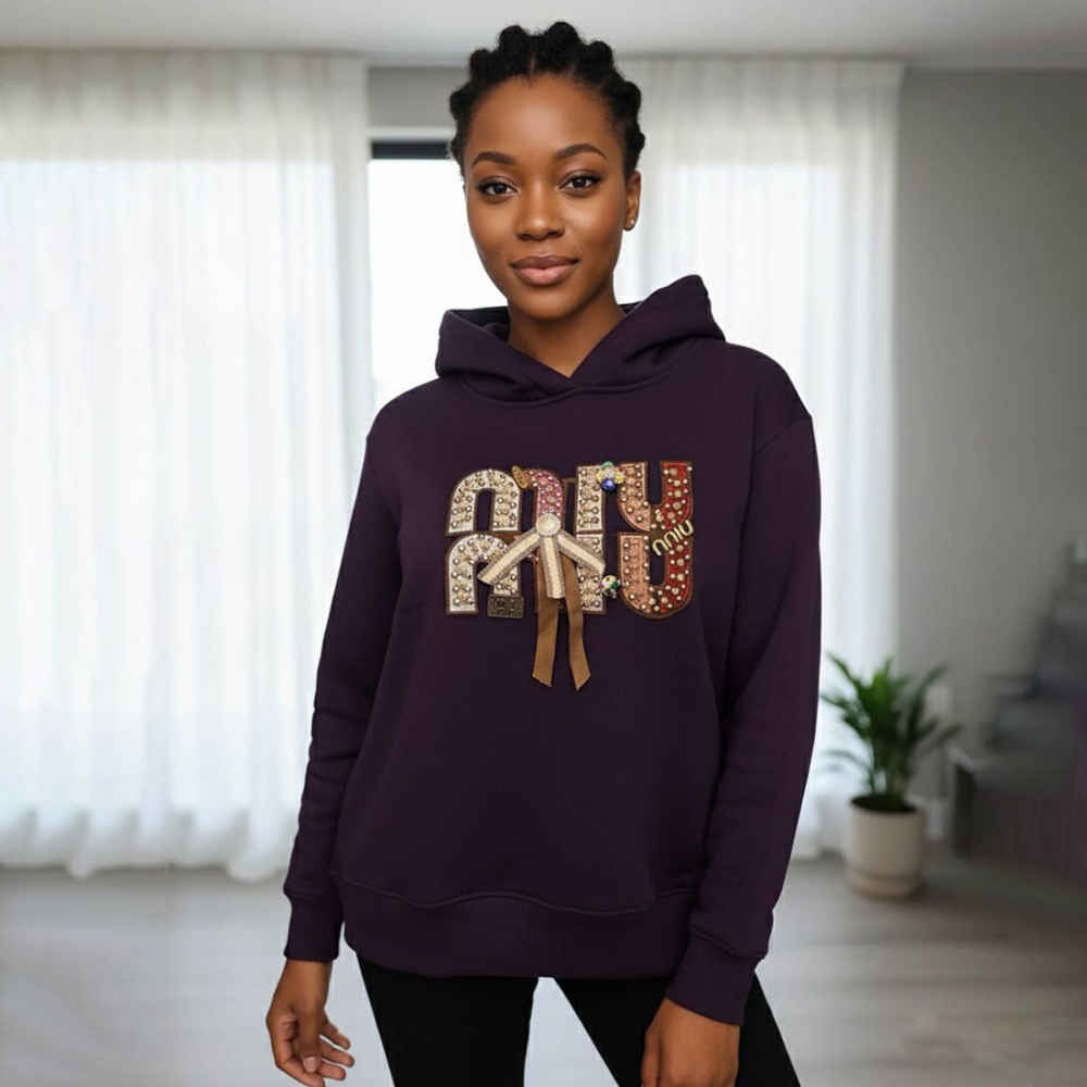 Miu Miu Purple Embroidered Women Hoodie-thumb-0