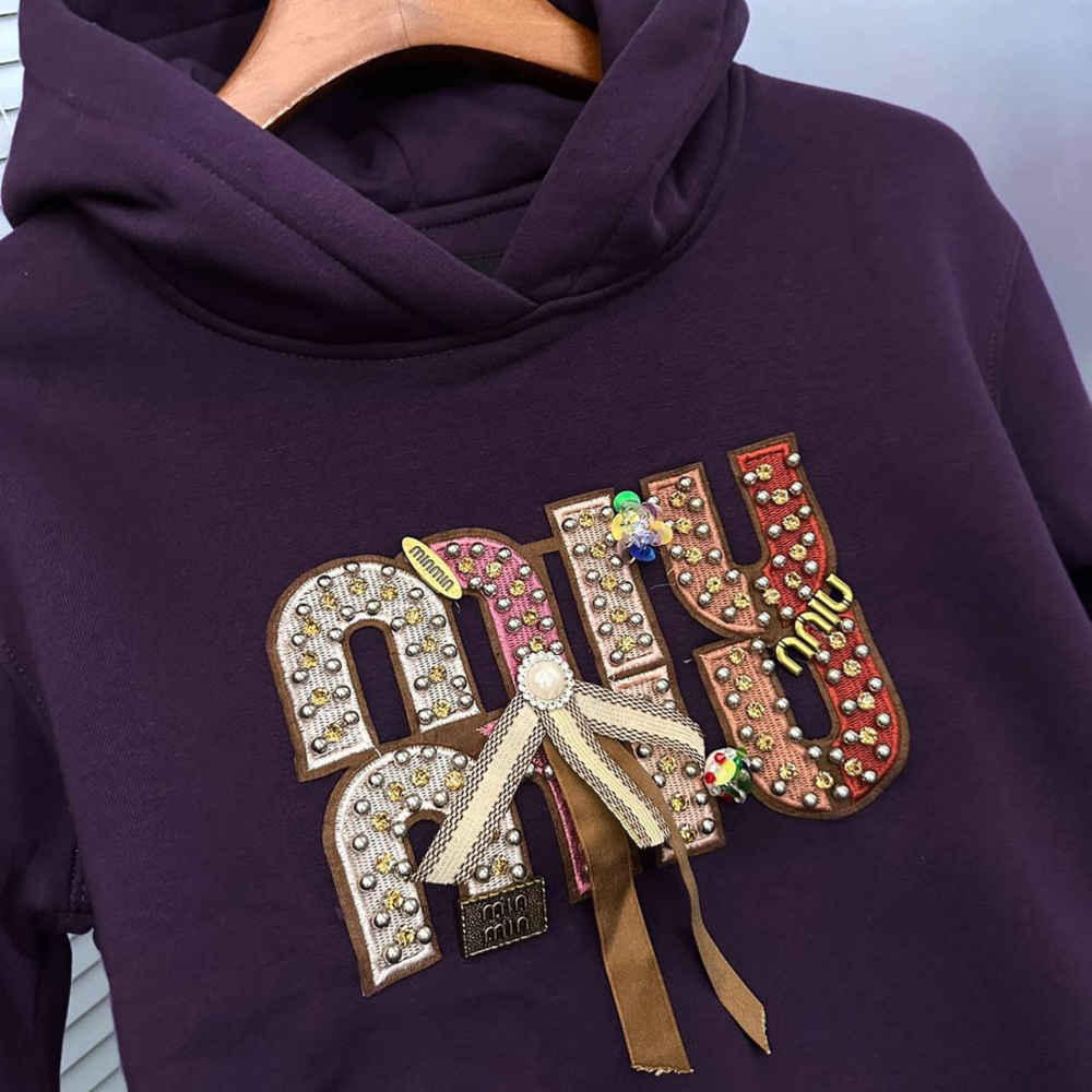 Miu Miu Purple Embroidered Women Hoodie-thumb-2
