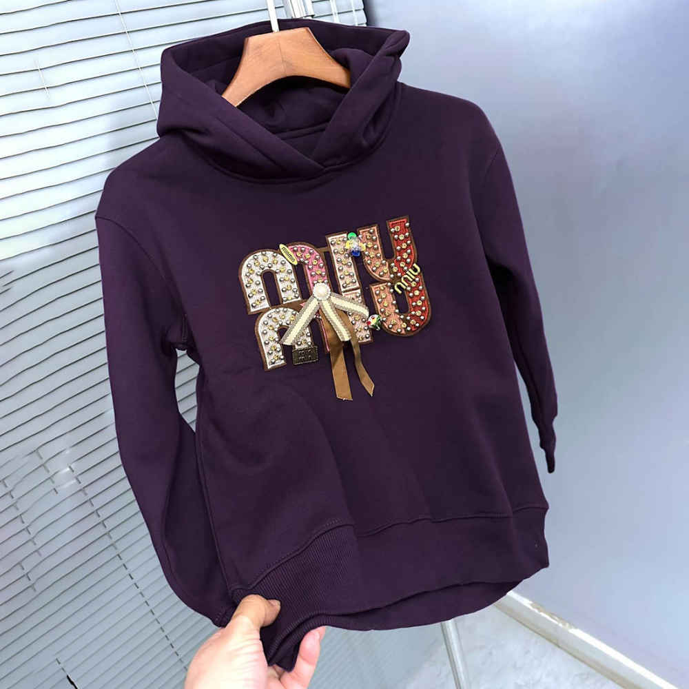 Miu Miu Purple Embroidered Women Hoodie-thumb-3