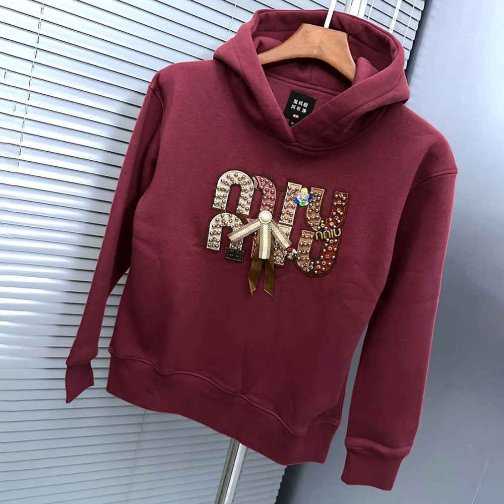 Miu Miu Maroon Embroidered Women Hoodie-thumb-3