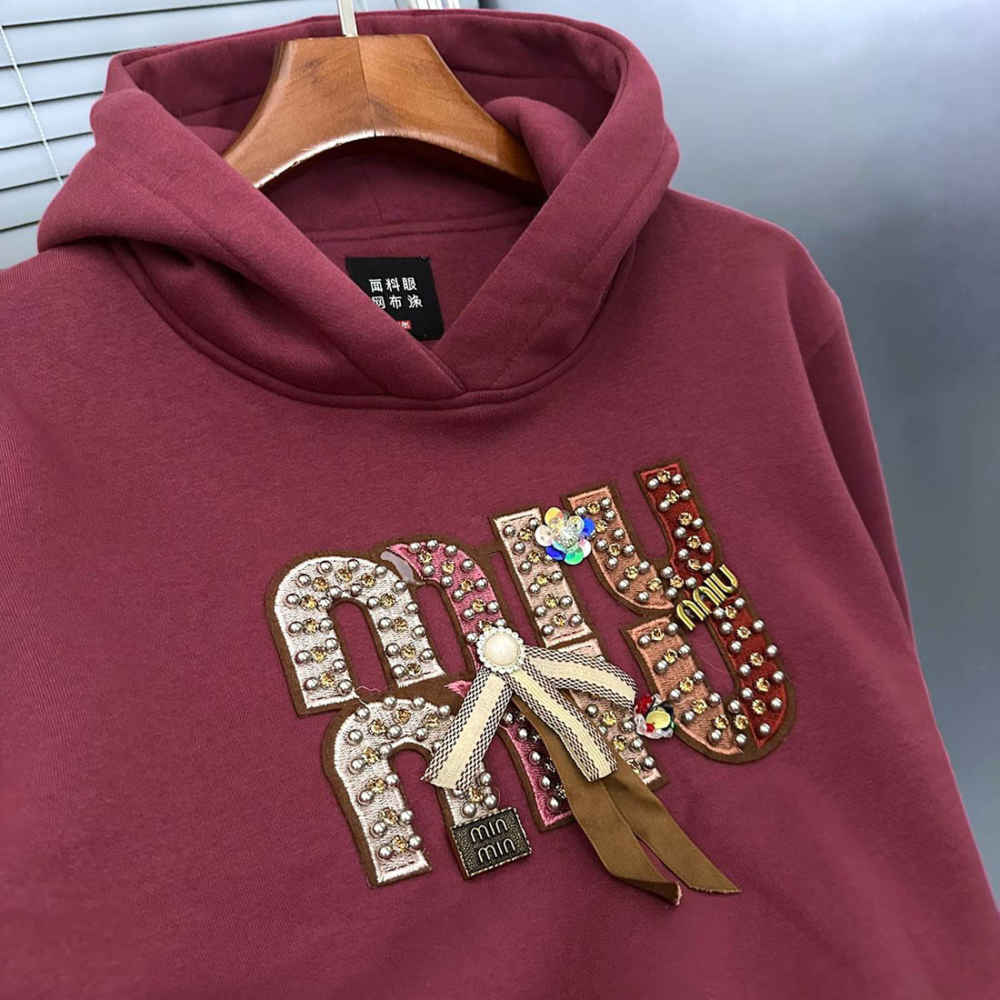 Miu Miu Maroon Embroidered Women Hoodie-thumb-2