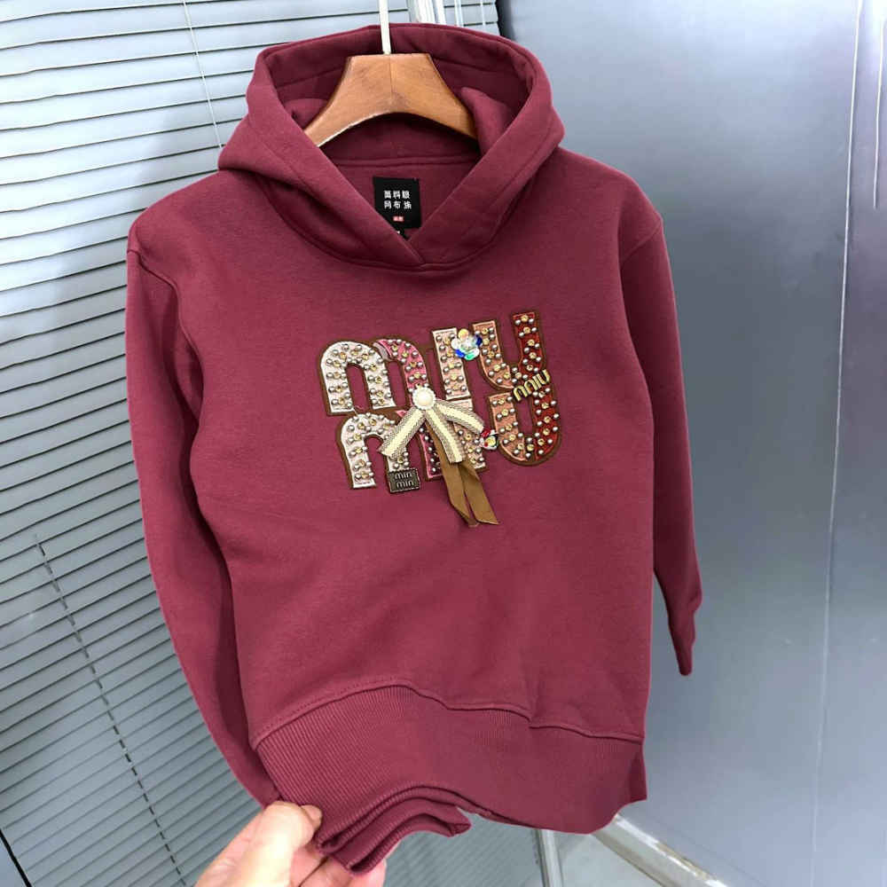 Miu Miu Maroon Embroidered Women Hoodie-thumb-1