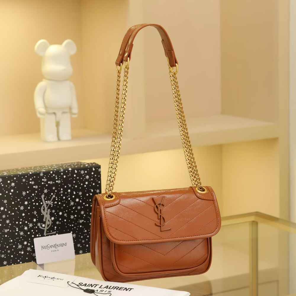 Ysl Lou Lou Puffer Brown Sling Bag-thumb-0