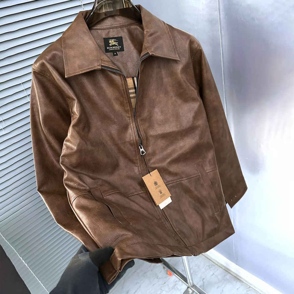 Burberry Brown Leather Premium Quality Jacket-2