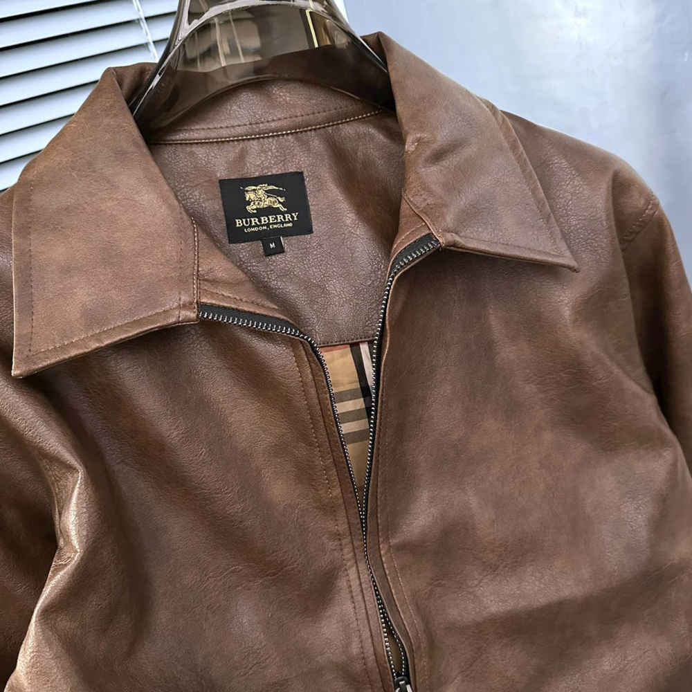 Burberry Brown Leather Premium Quality Jacket-3