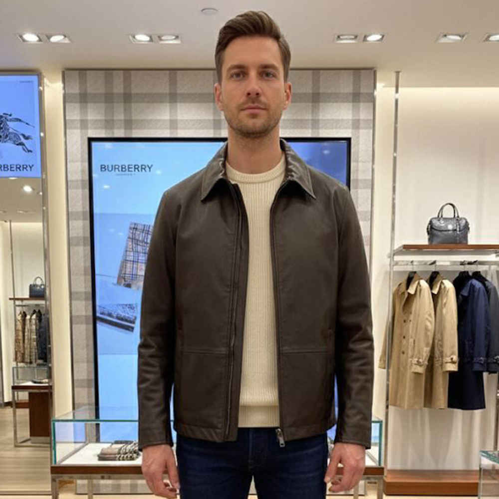 Burberry Dark Brown Leather Premium Quality Jacket-thumb-1