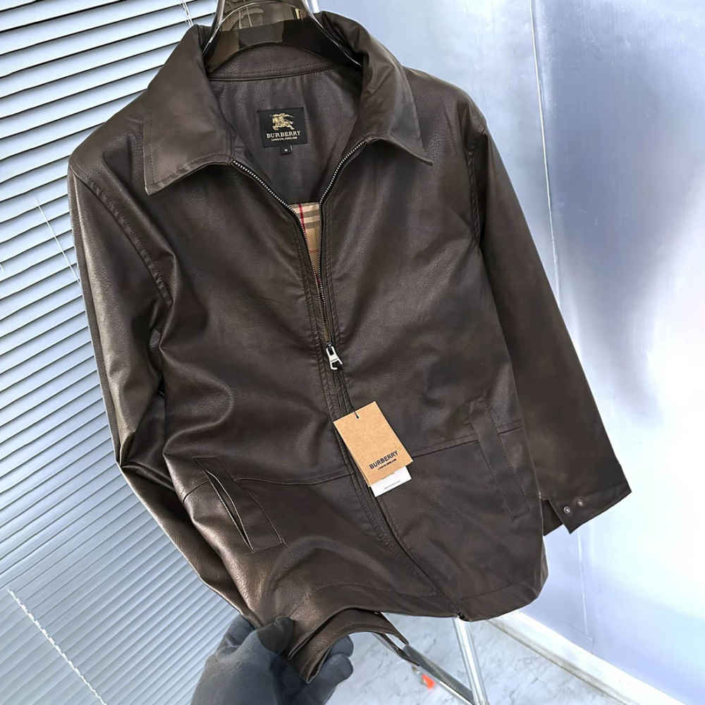 Burberry Dark Brown Leather Premium Quality Jacket-thumb-7