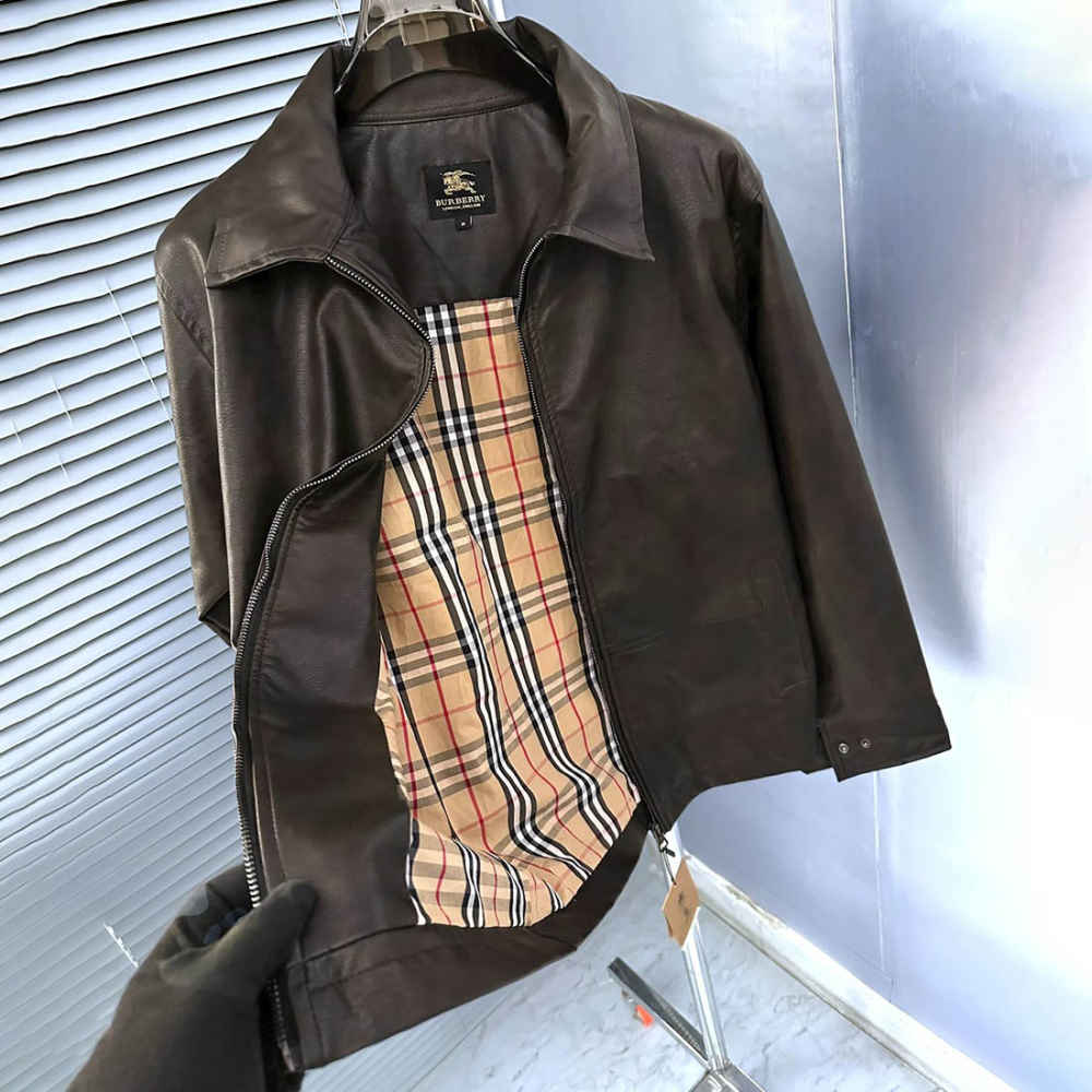Burberry Dark Brown Leather Premium Quality Jacket-thumb-6