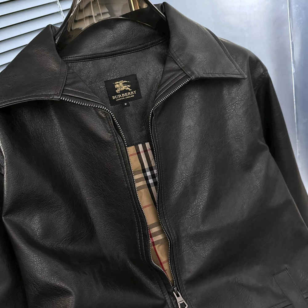 Burberry Black Leather Premium Quality Jacket-5