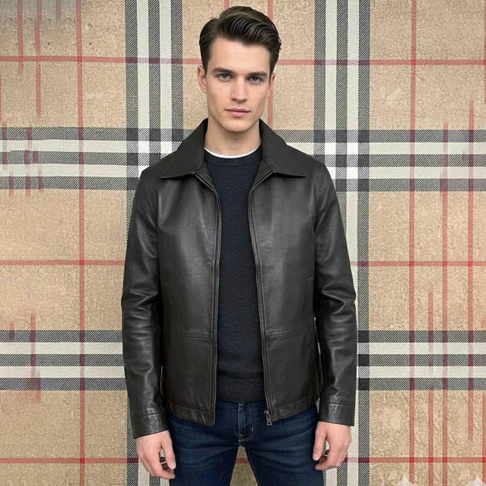 Burberry Black Leather Premium Quality Jacket-3