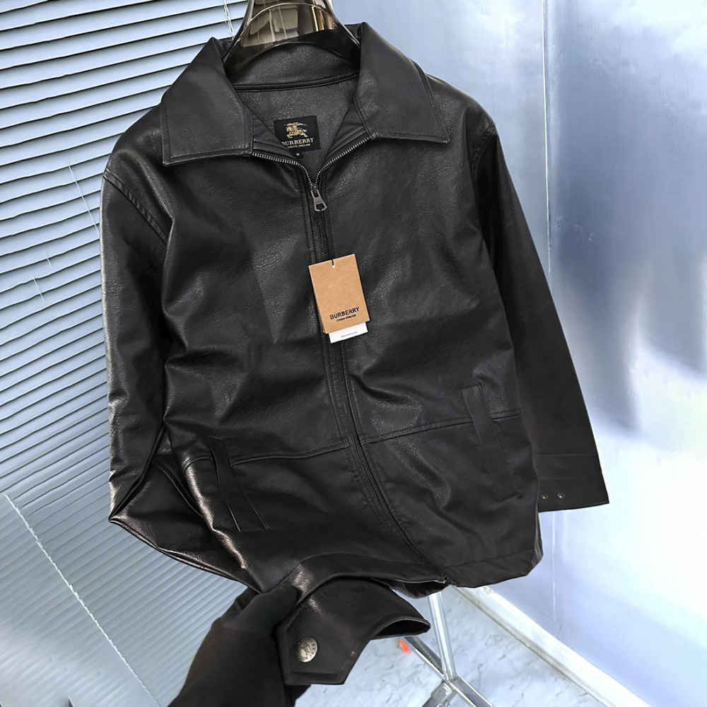 Burberry Black Leather Premium Quality Jacket-4