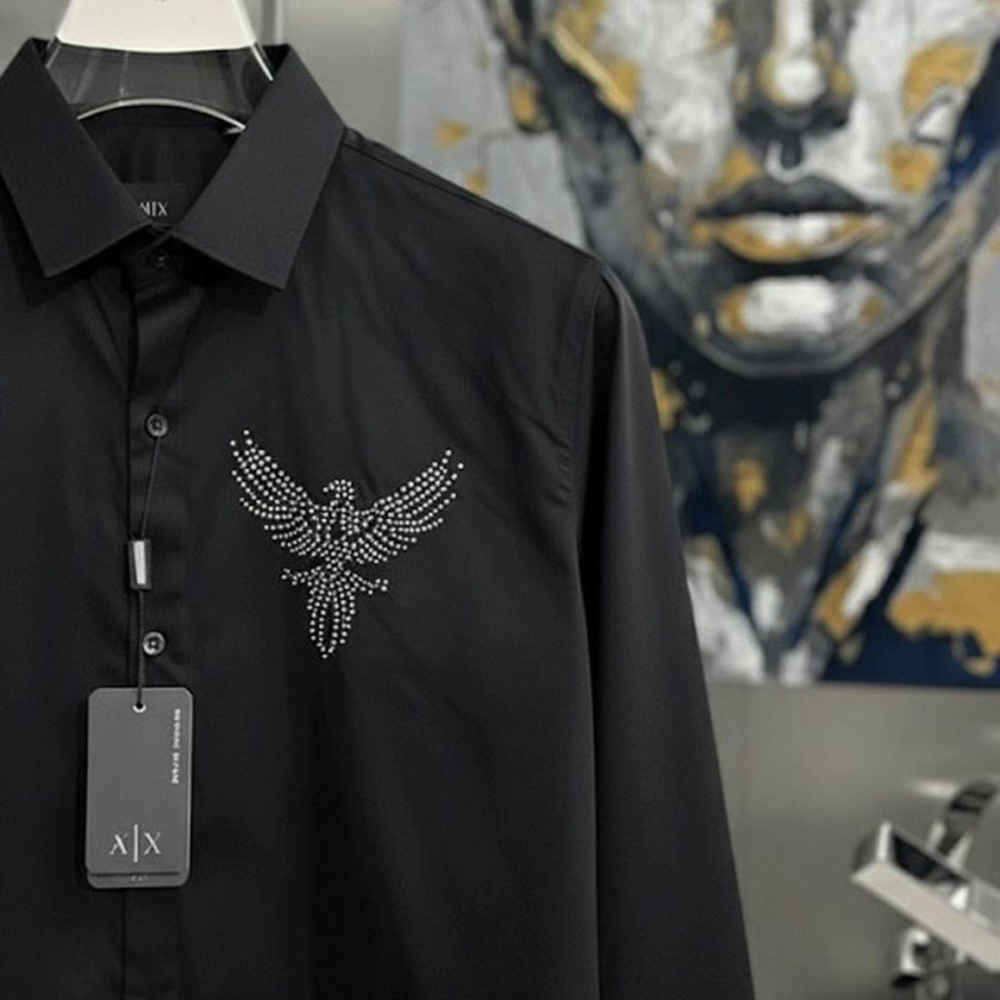 Armani Exchange Eagle Print Black Cotton Shirt-thumb-1