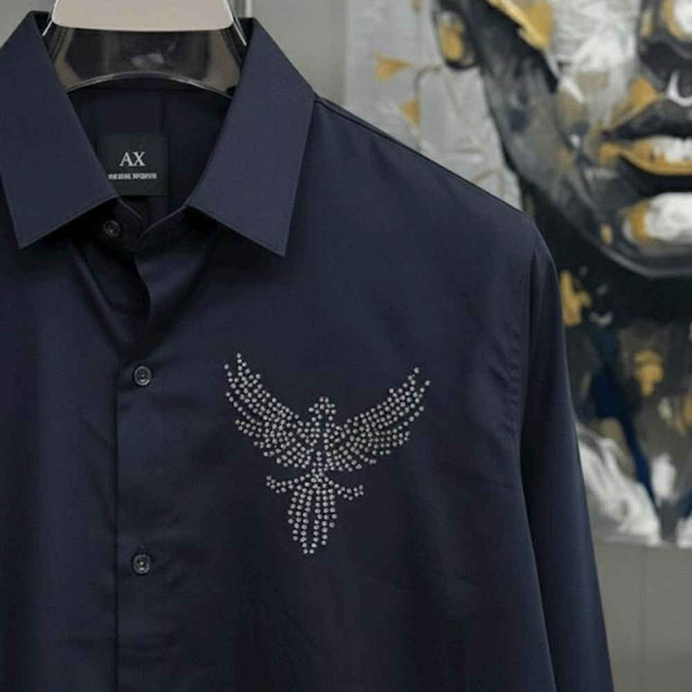 Armani Exchange Eagle Print Blue Cotton Shirt-1