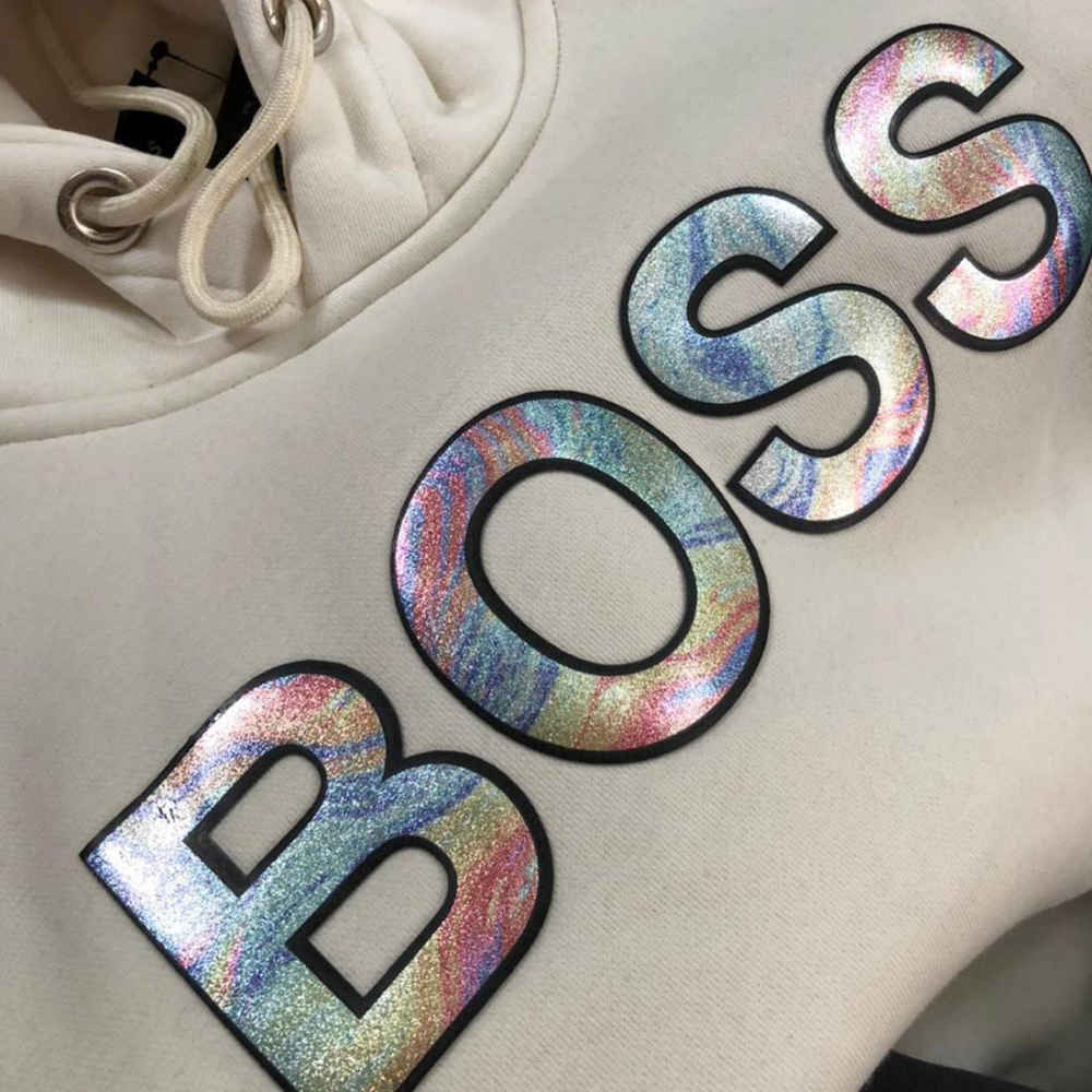 Boss White Hood Embroidery Logo Hoodie-2