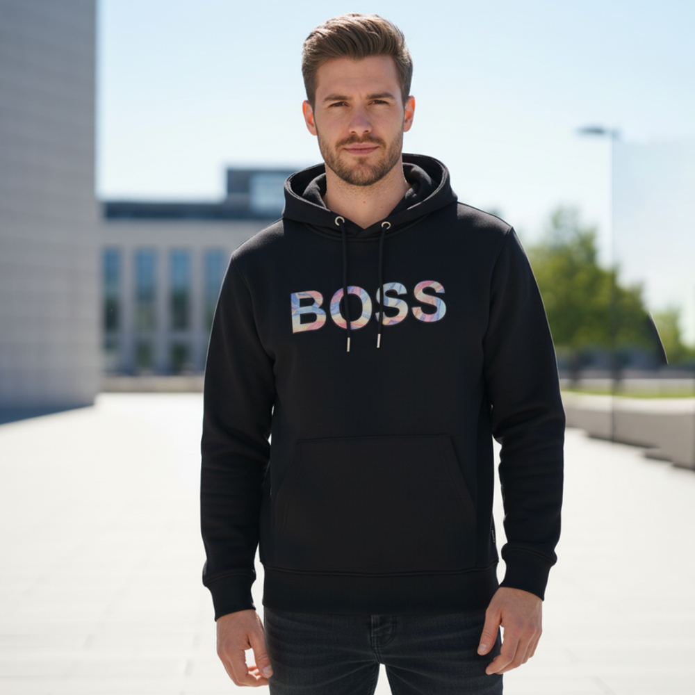 Boss Black Hood Embroidery Logo Hoodie-thumb-0