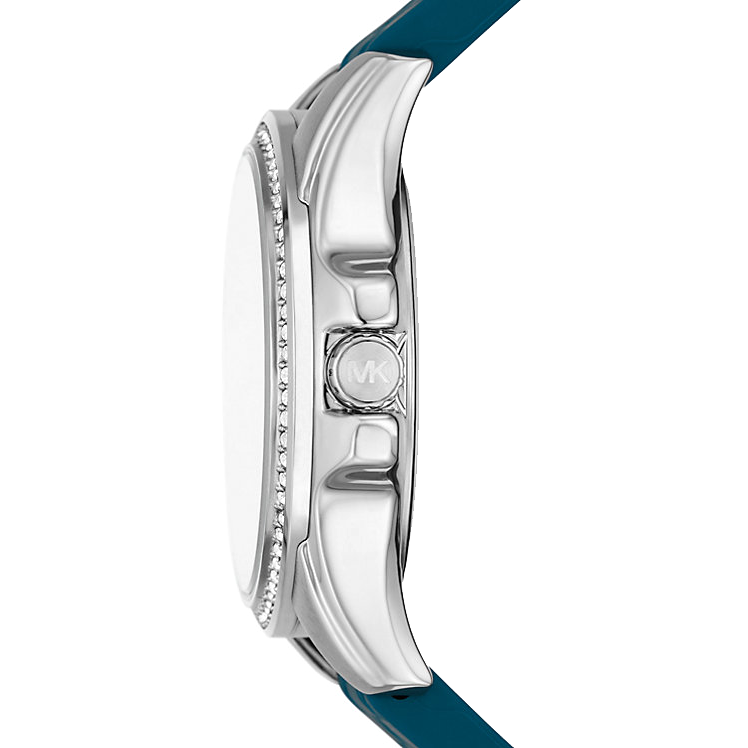 Michael Kors Mini Pilot Pavé Silver-Tone and Logo Silicone Watch in TEAL MKO1004-thumb-2