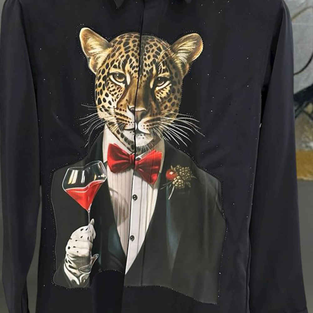 Balmain Professional Panther Print Black Premium Cotton Shirt-thumb-3