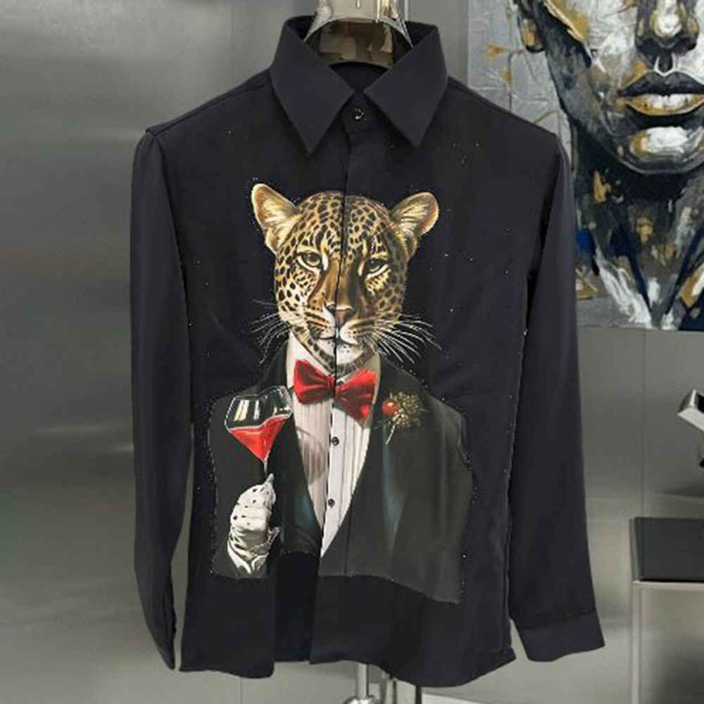 Balmain Professional Panther Print Black Premium Cotton Shirt-thumb-1