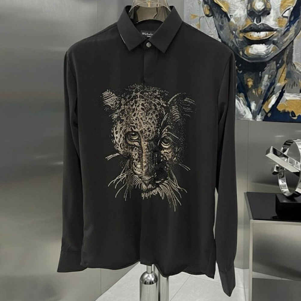 Gucci Leopard Print Black Premium Quality Cotton Shirt-1