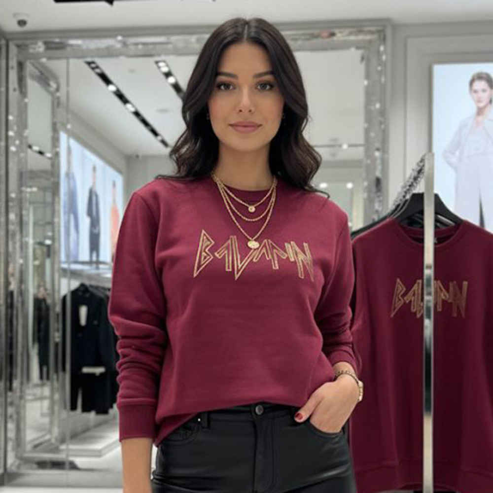 Balmain Paris Golden Logo Maroon Sweatshirt-thumb-0