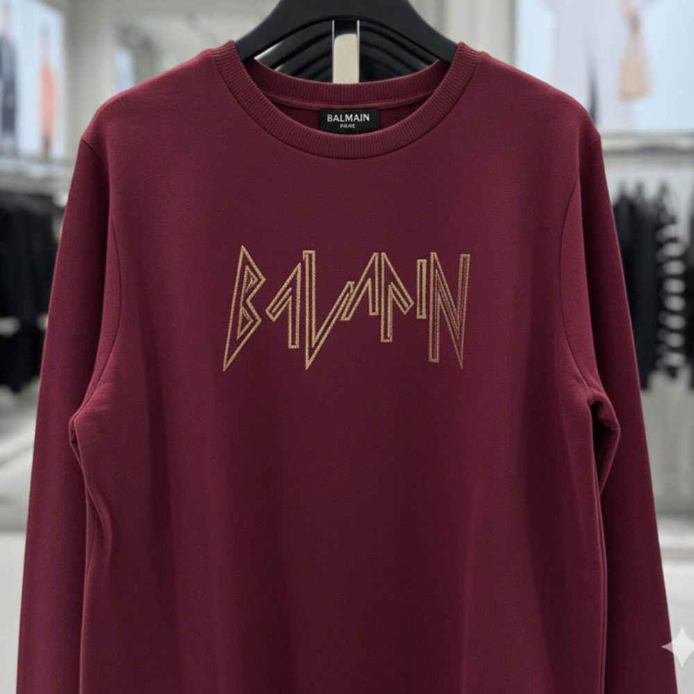 Balmain Paris Golden Logo Maroon Sweatshirt-thumb-3