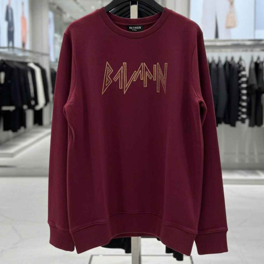 Balmain Paris Golden Logo Maroon Sweatshirt-thumb-2