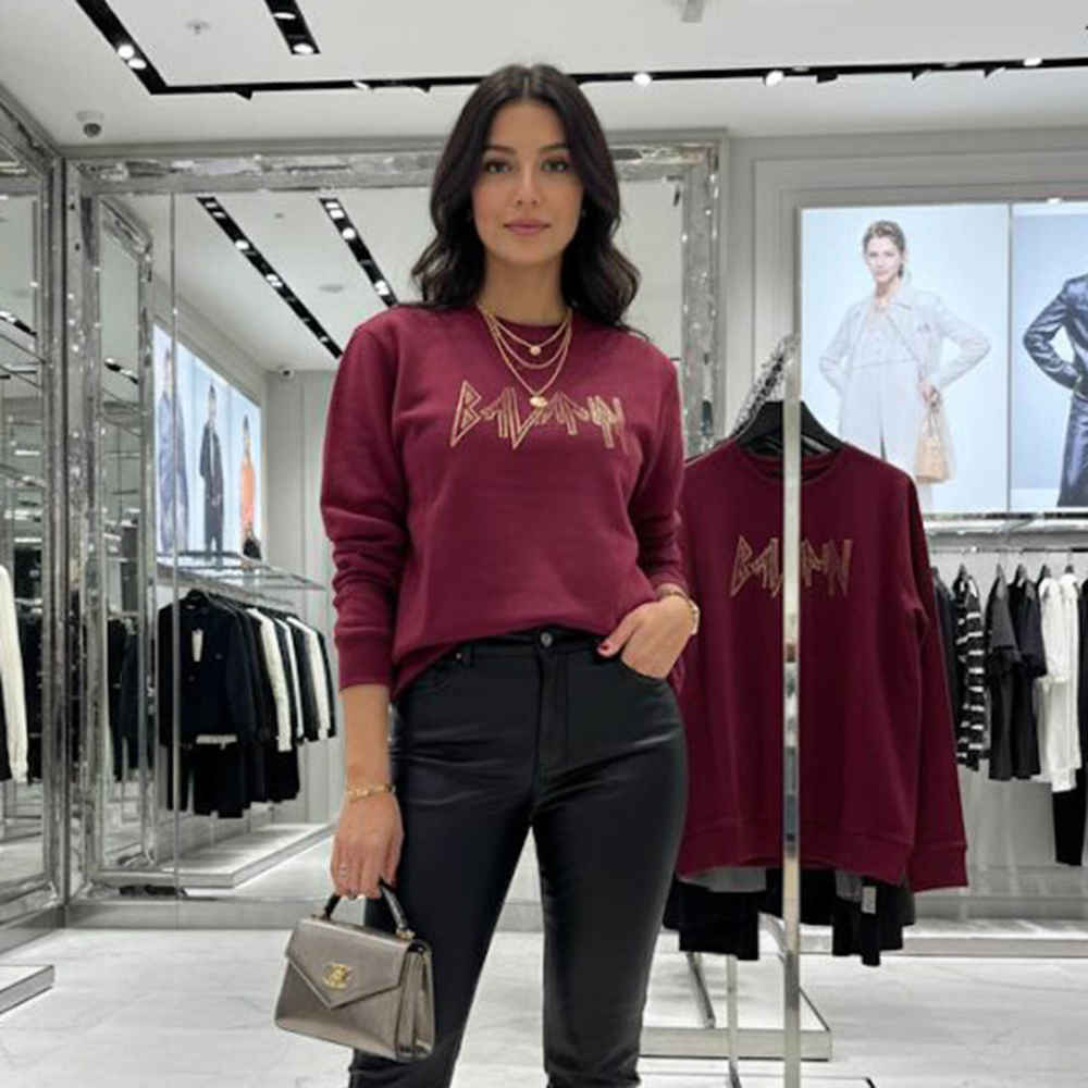 Balmain Paris Golden Logo Maroon Sweatshirt-thumb-1